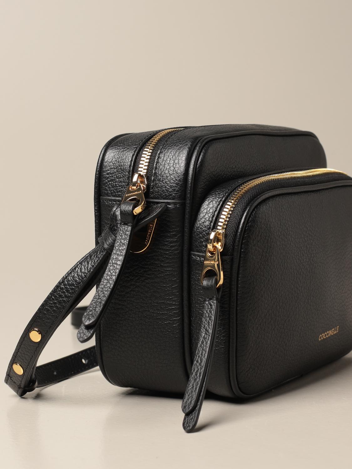 COCCINELLE bag in textured leather Black Crossbody Bags Coccinelle