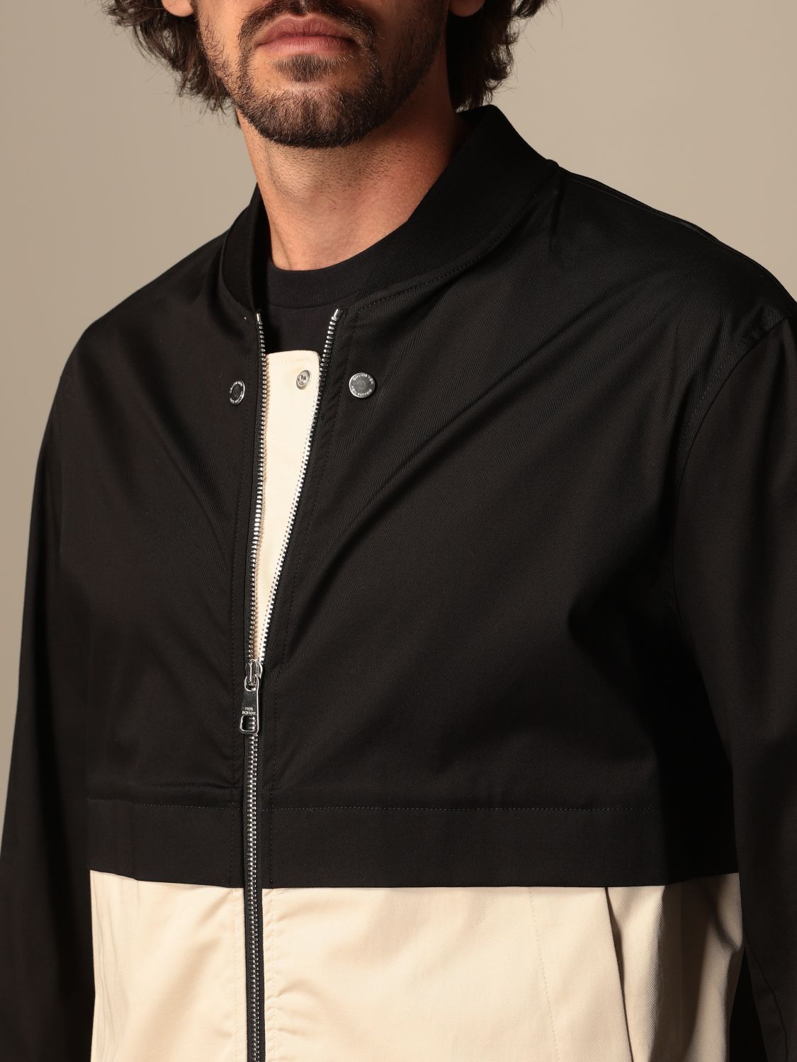 NEIL BARRETT: zip-up jacket in two-tone stretch cotton - Black 