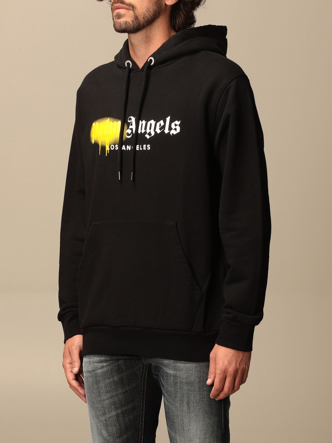 Palm Angels Black and Yellow Los Angeles Sprayed Hoodie Palm Angels