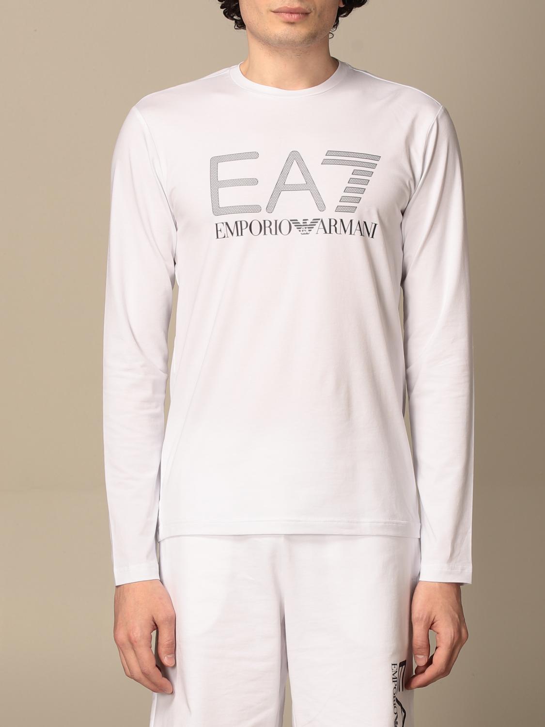 EA7: Stretch Cotton T-shirt With Logo - White | Ea7 T-shirt 3KPT64 ...