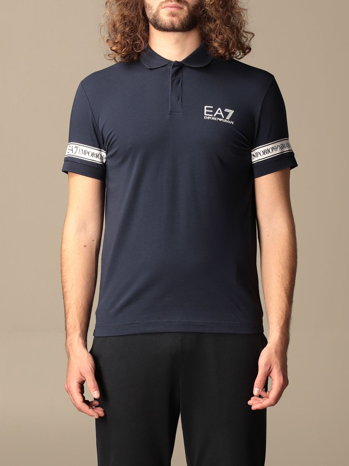 EA7: polo shirt in pique cotton with logo - Navy | Polo Shirt Ea7 ...