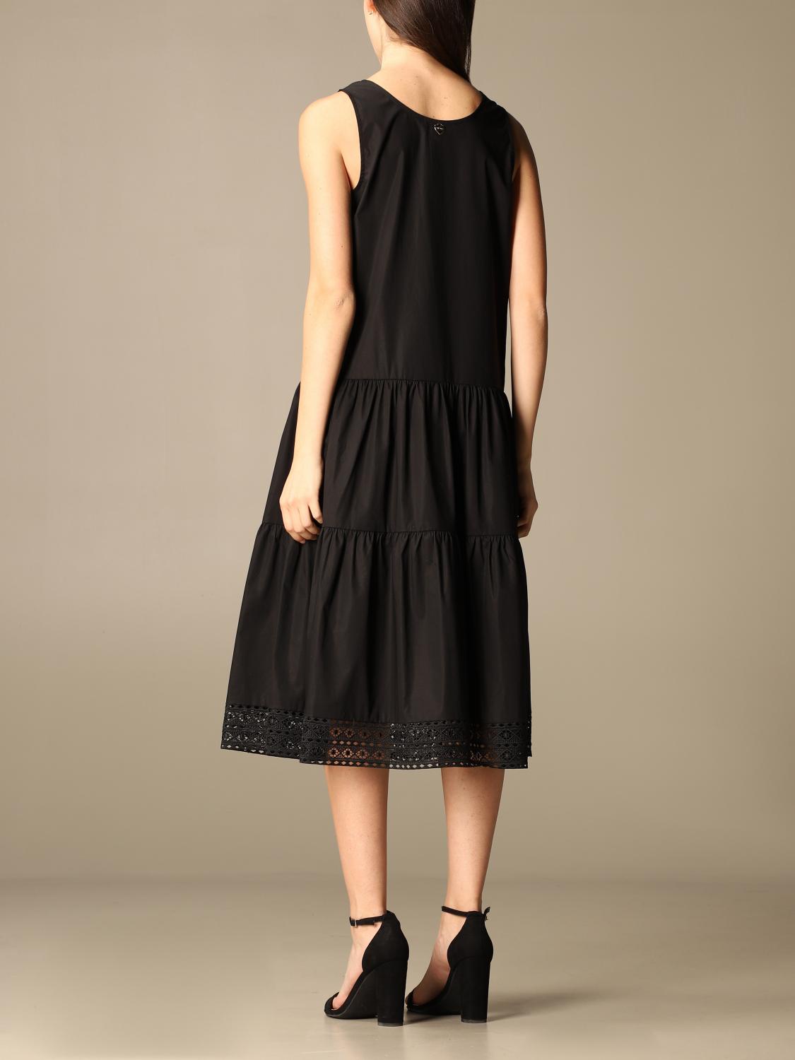 TWINSET Twin set Midi Dress In Cotton With Lace Black Dress