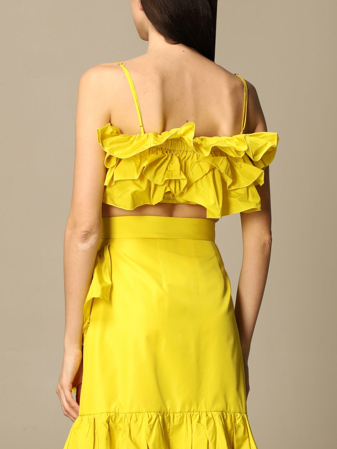 Top Msgm: Top cropped Msgm with flounces yellow 3