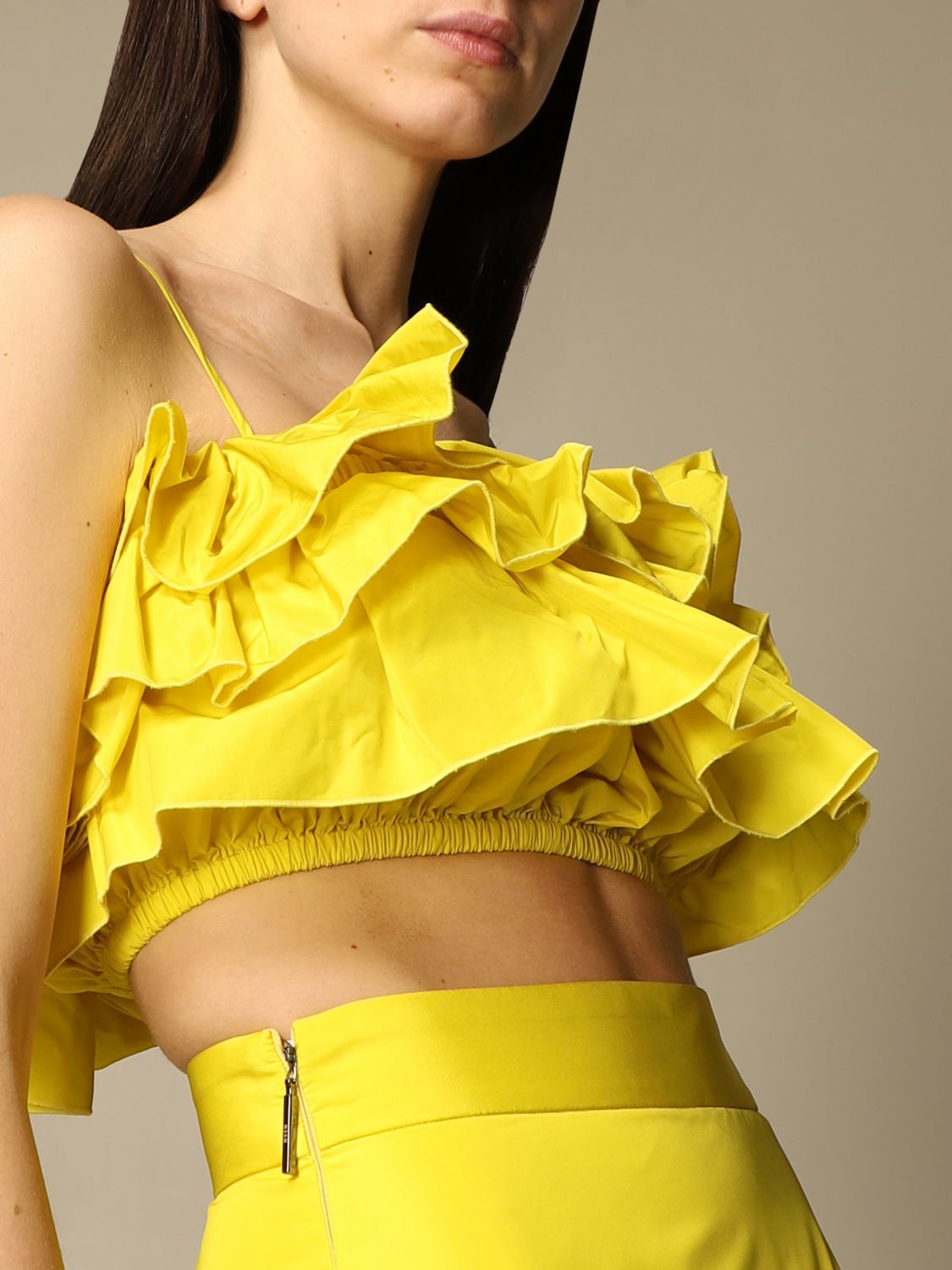Top Msgm: Top cropped Msgm with flounces yellow 5