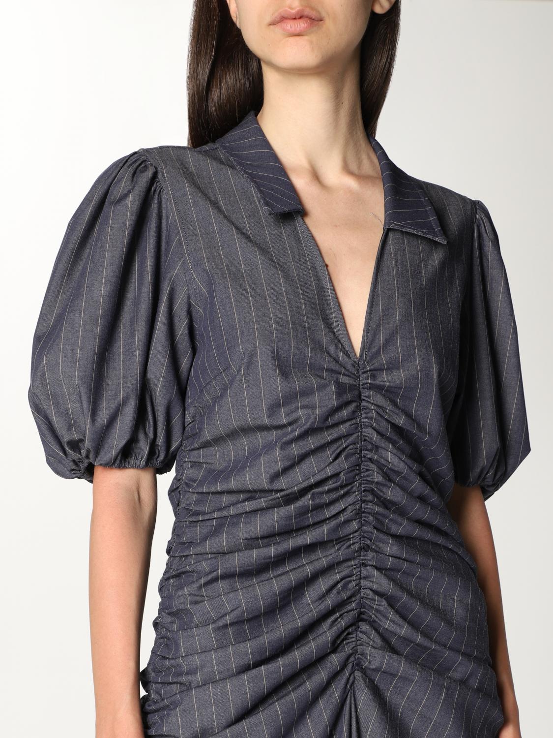 GANNI: Abito lungo arricciato - Blue | Abito Ganni F5800 GIGLIO.COM