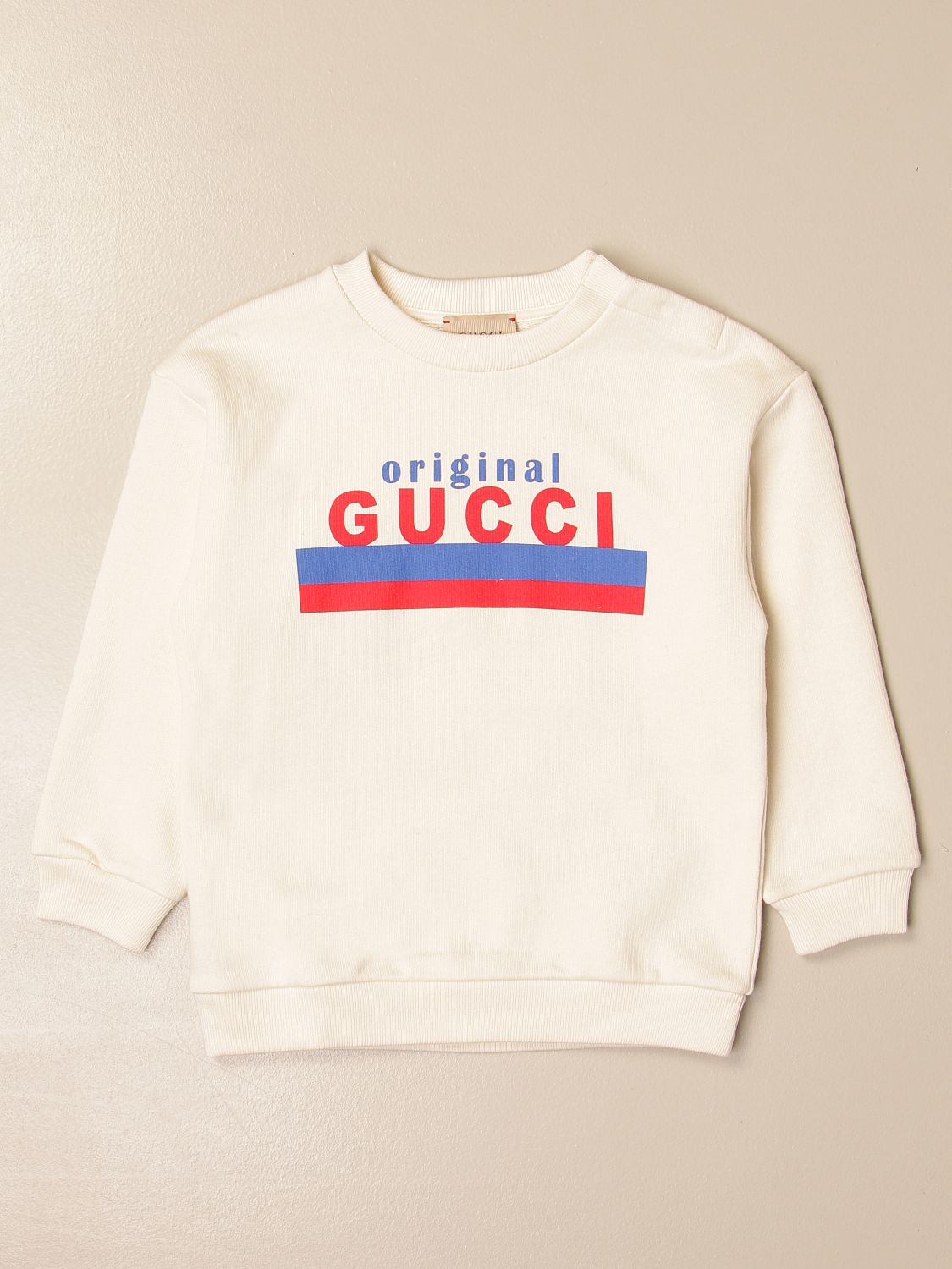 mandskab Holde hørbar GUCCI: crewneck sweatshirt in cotton with Original logo | Sweater Gucci  Kids White | Sweater Gucci 629430 XJC7C GIGLIO.COM