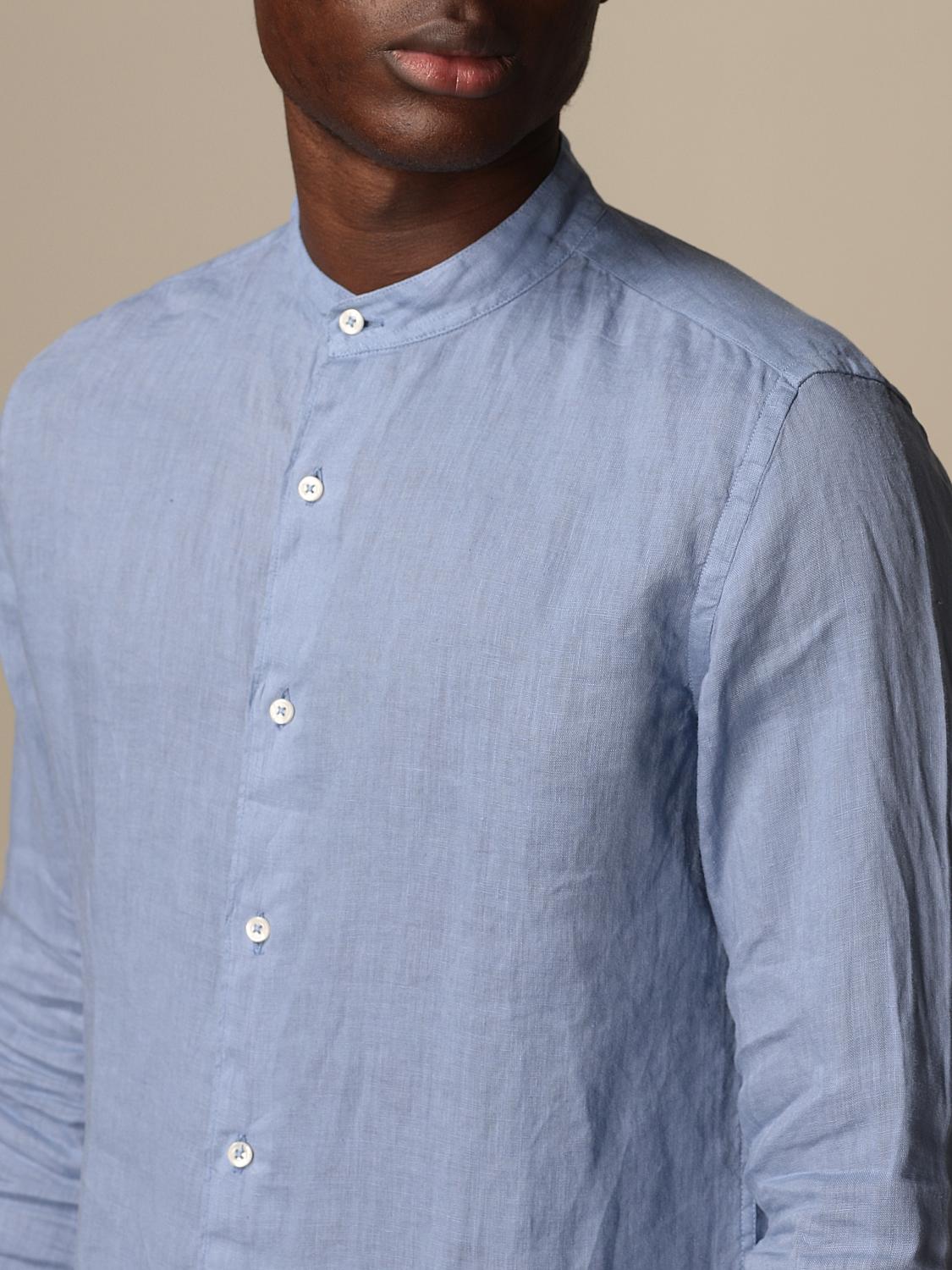 ALTEA: Camicia alla coreana in lino - Azzurro | Camicia Altea 2154004  GIGLIO.COM