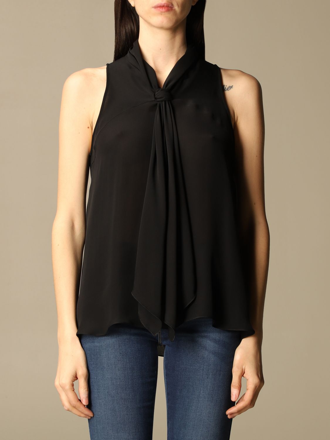 EMPORIO ARMANI: silk top with sash - Black | Emporio Armani top ANK13T  A2306 online on 