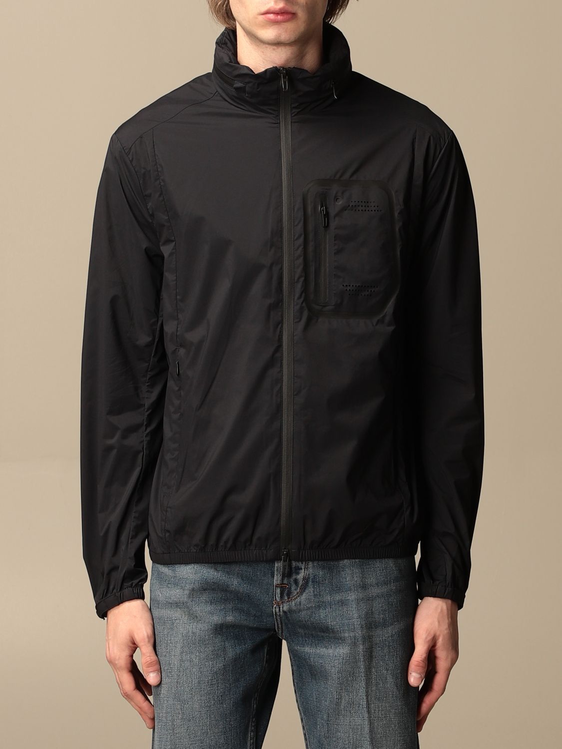 EMPORIO ARMANI: nylon jacket with removable hood - Blue | Emporio