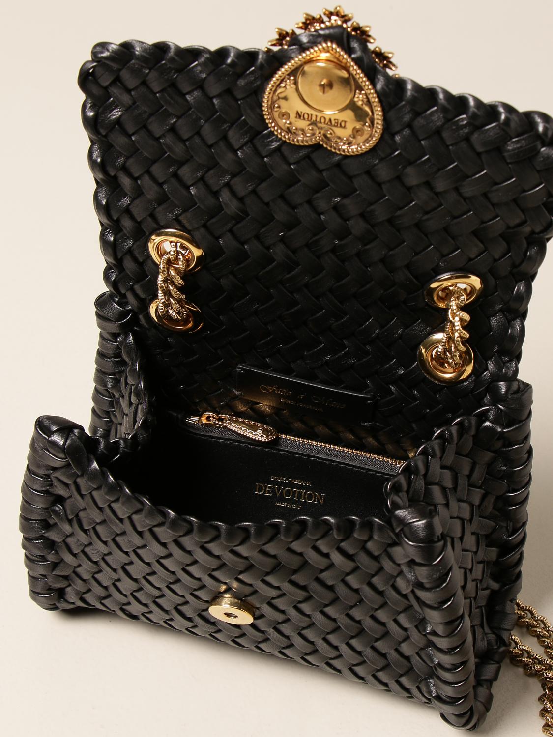 Dolce \u0026 Gabbana Outlet: Devotion bag in woven leather - Black | Crossbody Bags  Dolce \u0026 Gabbana BB6877 AX813 GIGLIO.COM