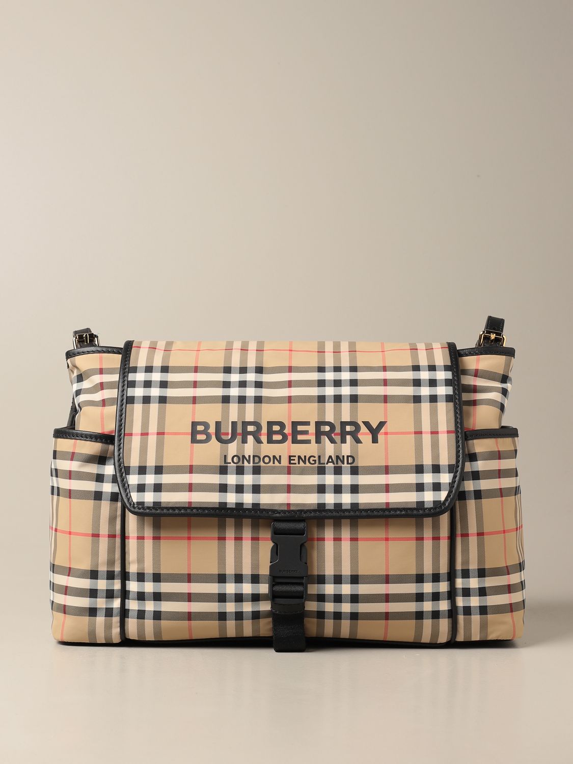 BURBERRY: diaper bag in check canvas - Beige | Burberry bag 8025039 online  on 