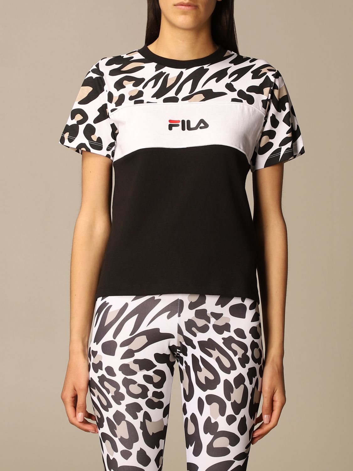 FILA: animal print T-shirt with logo - White | t-shirt 688789 online on