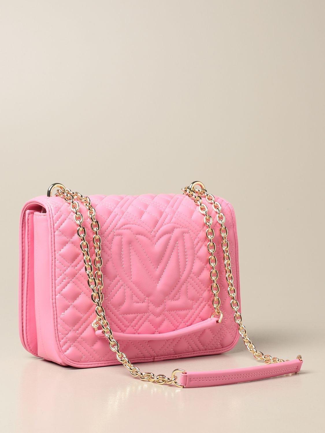 Moschino Quilted M-Logo Crossbody Bag Pink Leather ref.868991