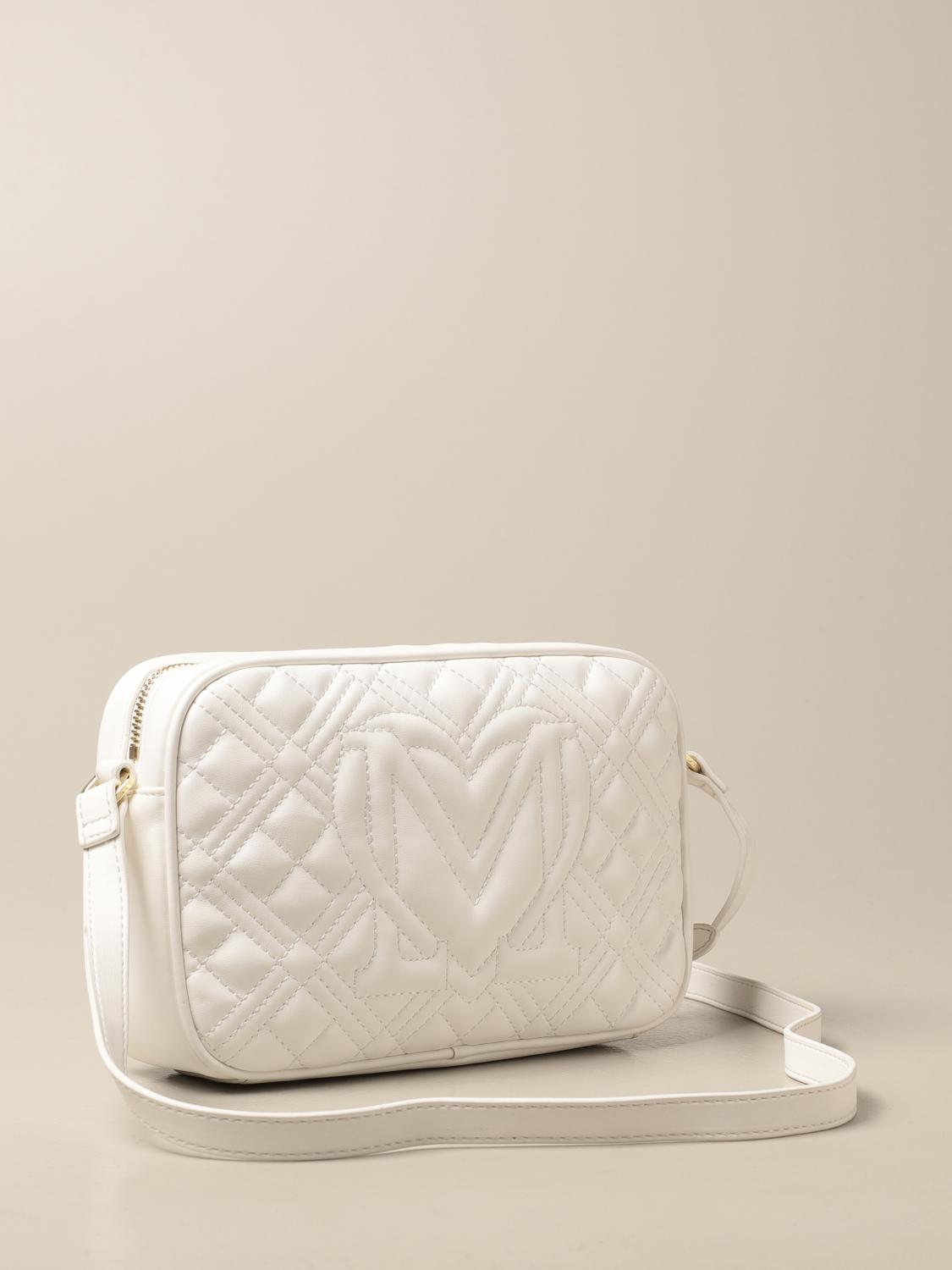 LOVE MOSCHINO: crossbody bag in quilted synthetic leather - White ...