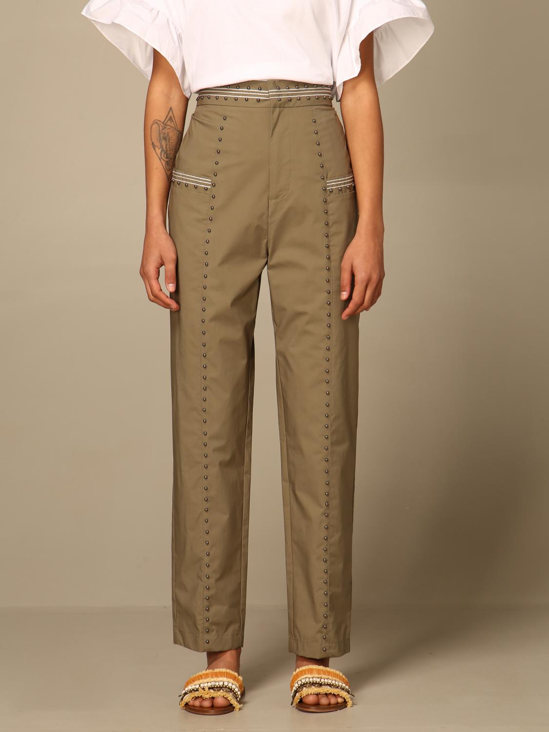 Twinset Outlet: Pantalone Twin-set in popeline con borchie - Verde | Pantalone  Twinset 211TT2485 GIGLIO.COM