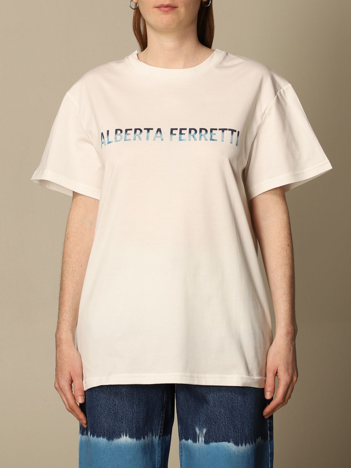 ALBERTA FERRETTI: cotton t-shirt logo | T-Shirt Alberta Ferretti Women White | T-Shirt Ferretti O711 0183 GIGLIO.COM