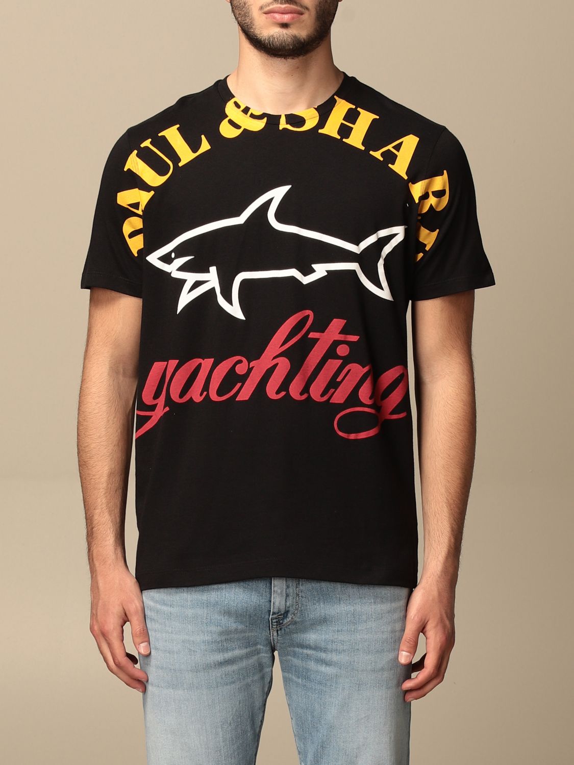 PAUL & SHARK: T-shirt with big print | T-Shirt Paul & Black | T-Shirt Paul & Shark 21411069 GIGLIO.COM