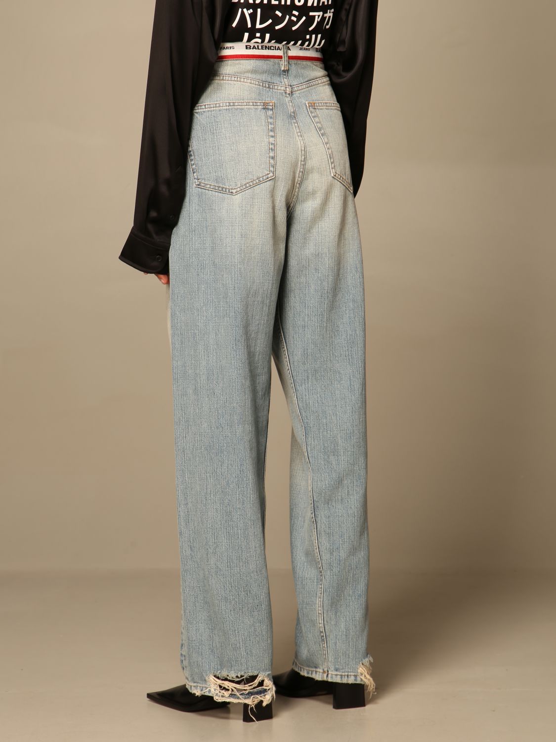 BALENCIAGA: Jeans a vita alta con logo | Jeans Balenciaga Donna Blue |  Jeans Balenciaga 657615 TIW21 GIGLIO.COM