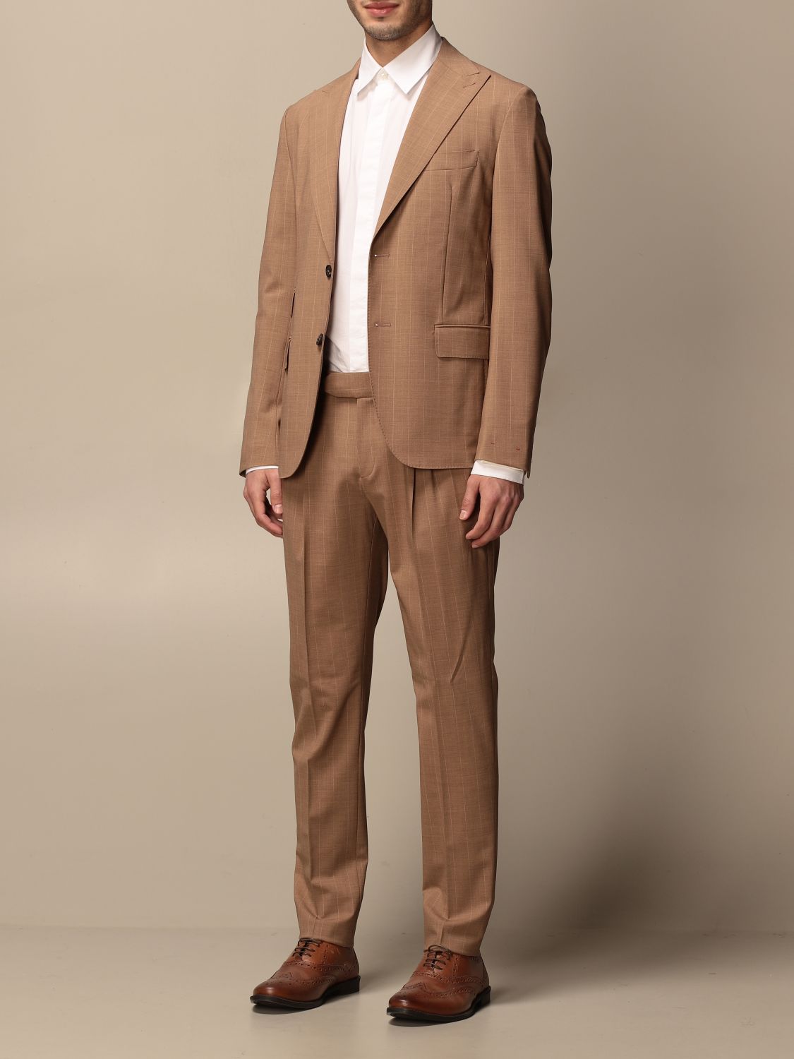 ELEVENTY: single-breasted suit in wool - Camel | Eleventy suit 