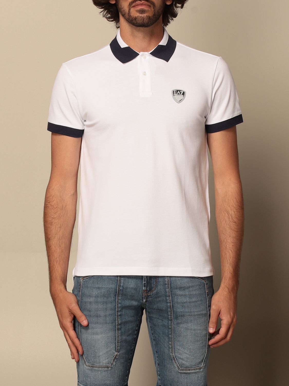 EA7: polo shirt in cotton with logo - White | Ea7 polo shirt 3KPF07 ...