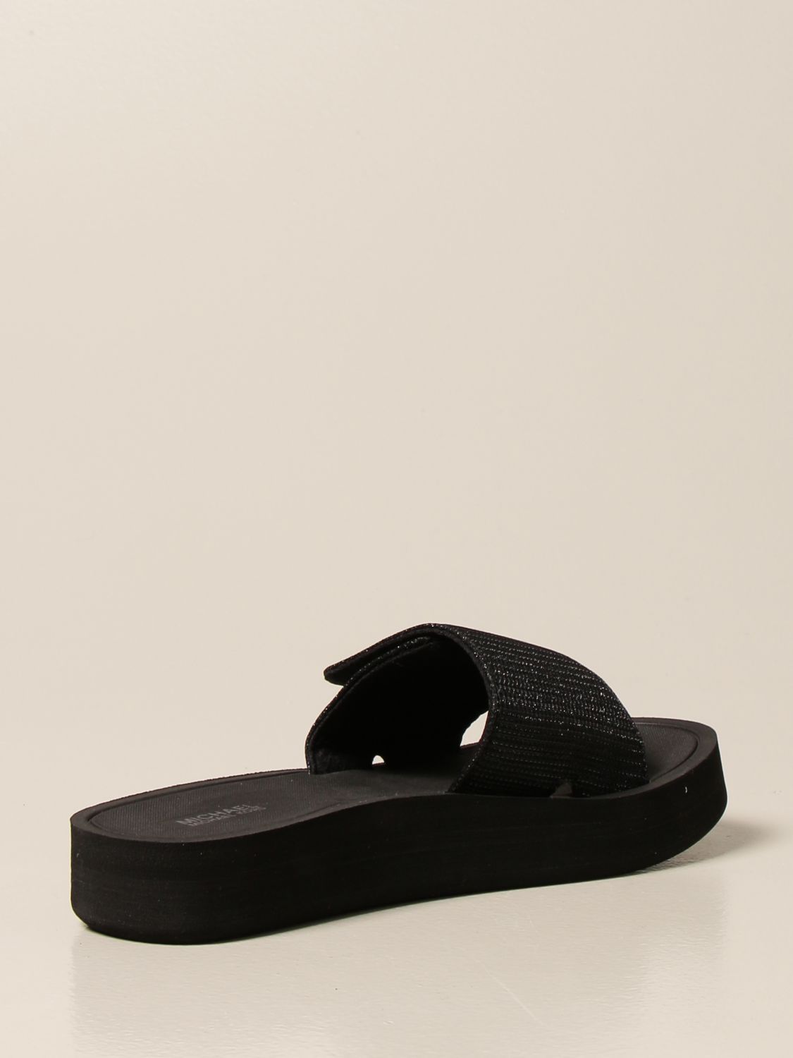 MICHAEL KORS: Michael Slide sandals in glitter fabric - Black | Michael Kors  flat sandals 40S1MKFA1D online on 
