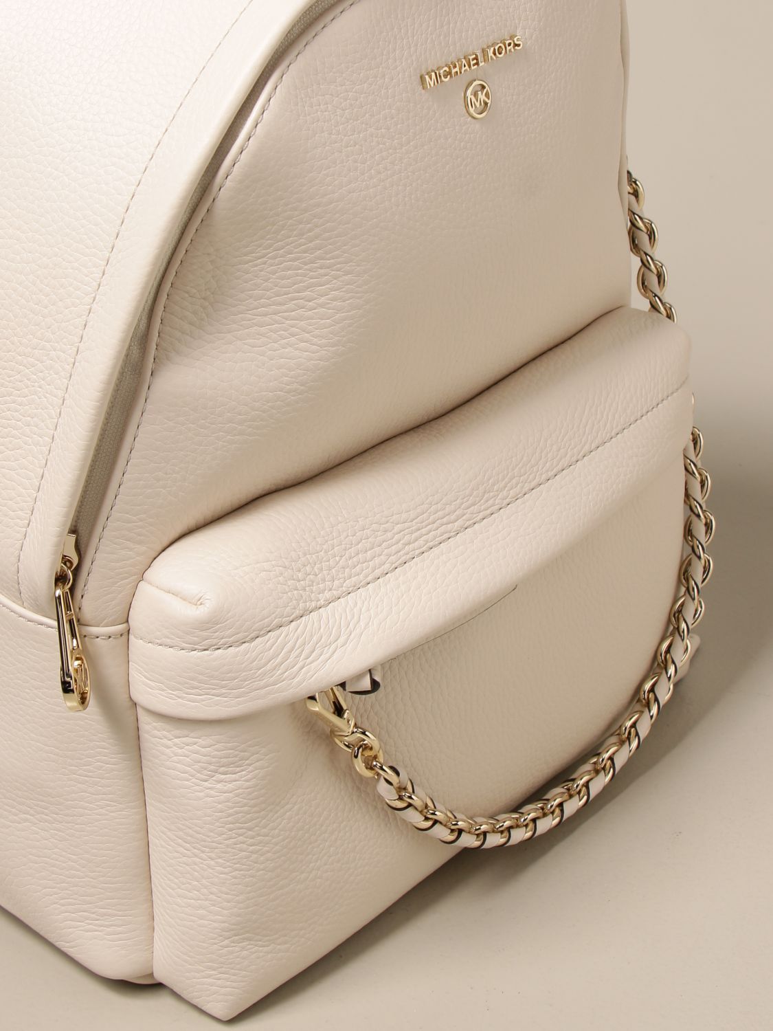 MICHAEL KORS SLATER BACKPACK IN HAMMERED LEATHER WITH GOLD CHAIN Woman  Cream