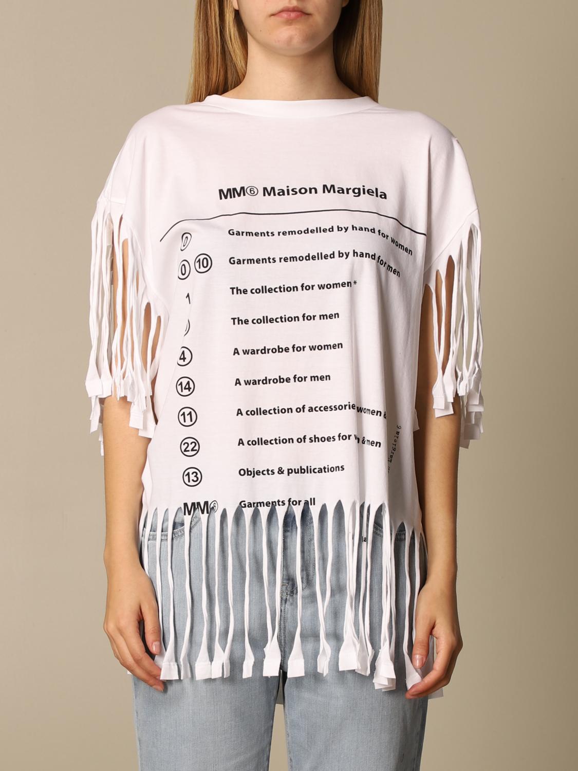 Mm6 Maison Margiela T Shirt With Fringes And Logo T Shirt Mm6 Maison Margiela Women White T Shirt Mm6 Maison Margiela S62gd0082s23588 Giglio En