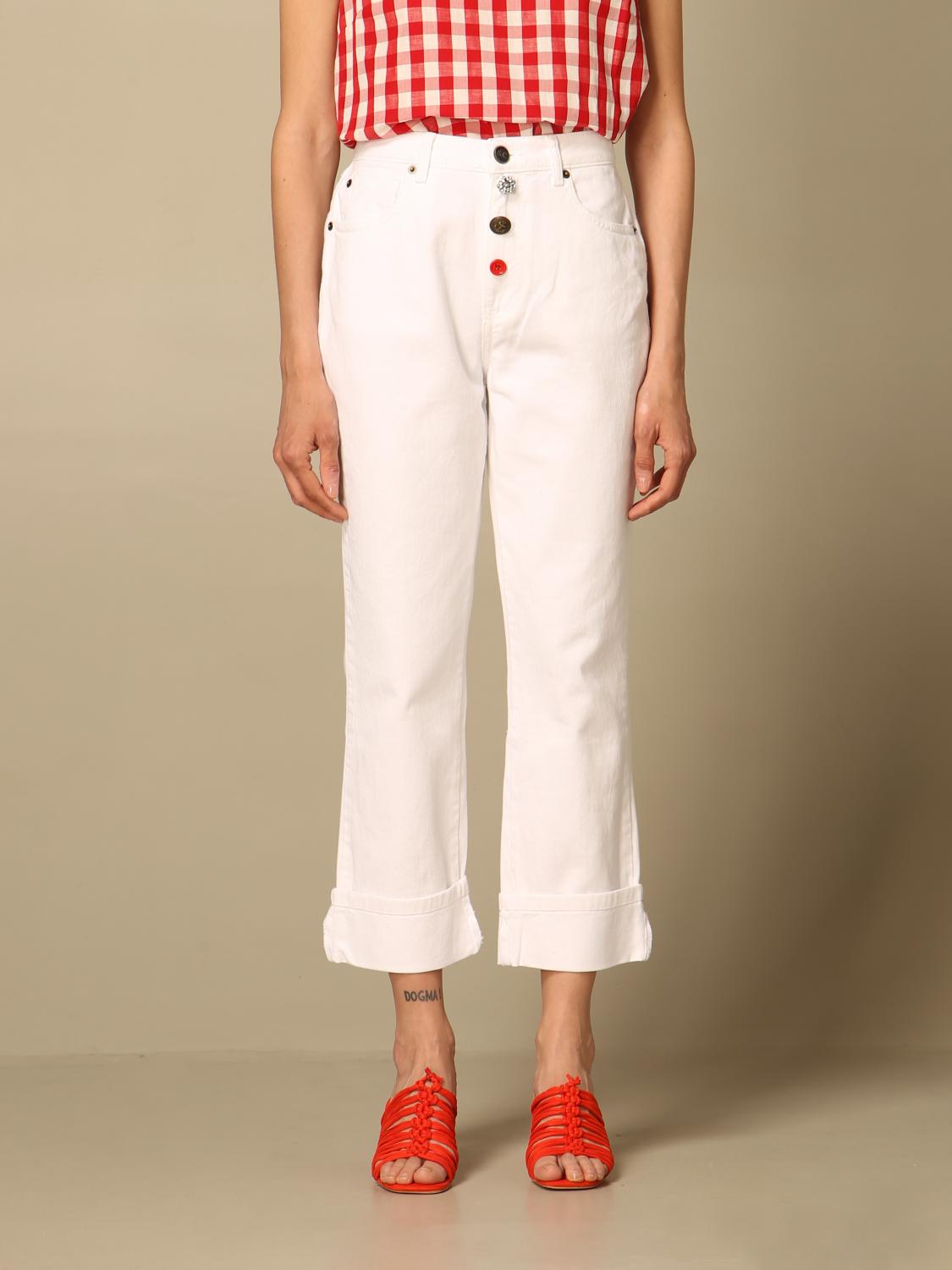 SEMICOUTURE: Flare jeans in denim - White | Pants Semicouture Y1SY01  GIGLIO.COM