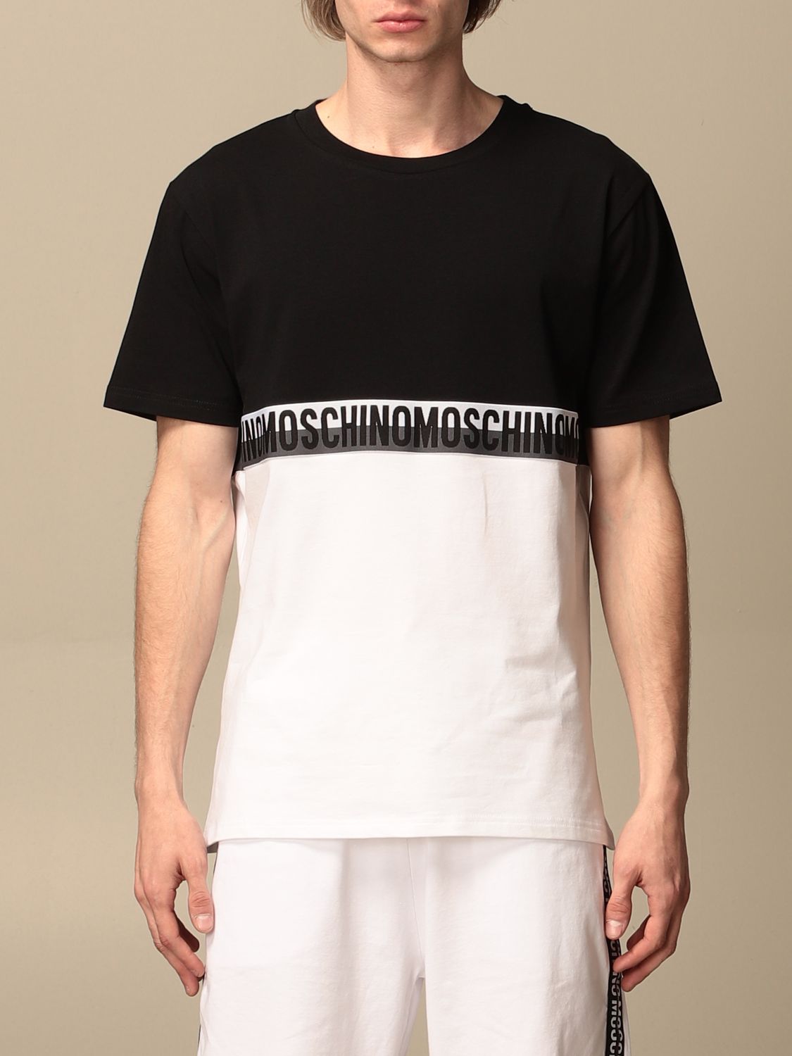 MOSCHINO UNDERWEAR: T-shirt with logoed band - Black | Moschino ...