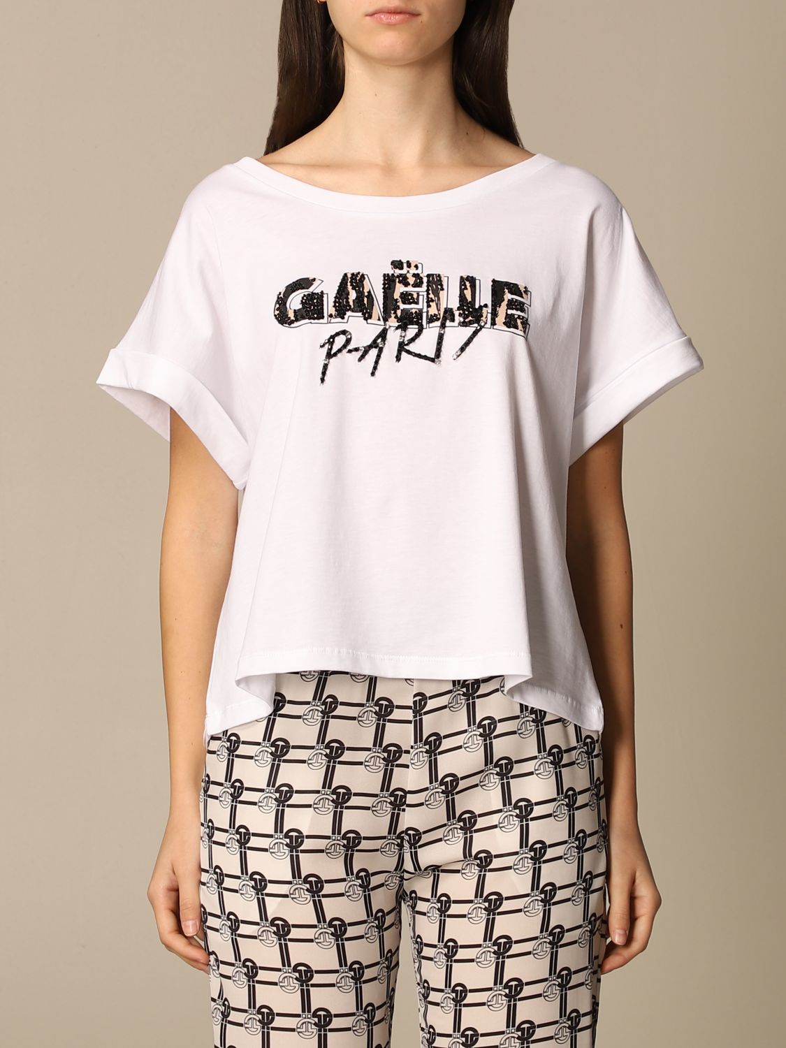 GAËLLE PARIS: T-shirt with sequin logo | T-Shirt Gaëlle Paris Women ...