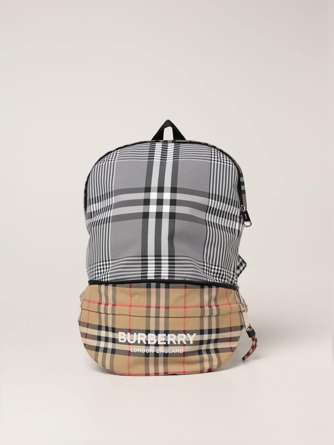 BURBERRY: backpack / pouch in eco nylon with check print - Black | Burberry  bag 8038300 online on 