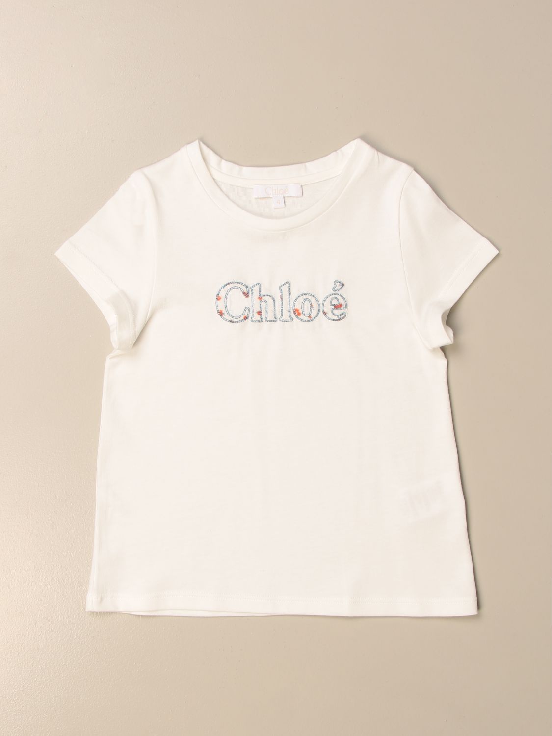 CHLOÉ: T-shirt with logo - White | Chloé t-shirt C15B82 online at ...