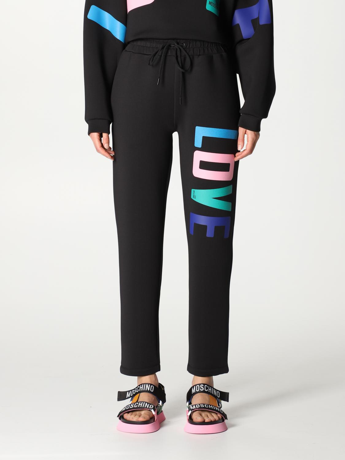LOVE MOSCHINO: Pantalone con logo colorato - Nero | Pantalone Love Moschino  W155602 E2225 GIGLIO.COM