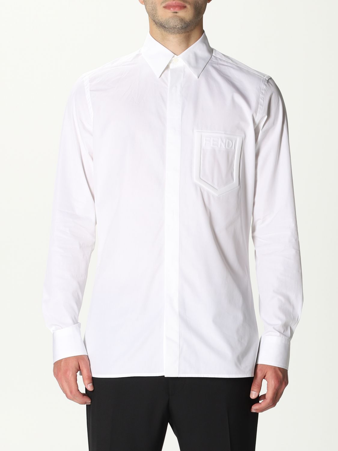 FENDI: shirt with embossed pocket and logo - White | Shirt Fendi FS0751 ...