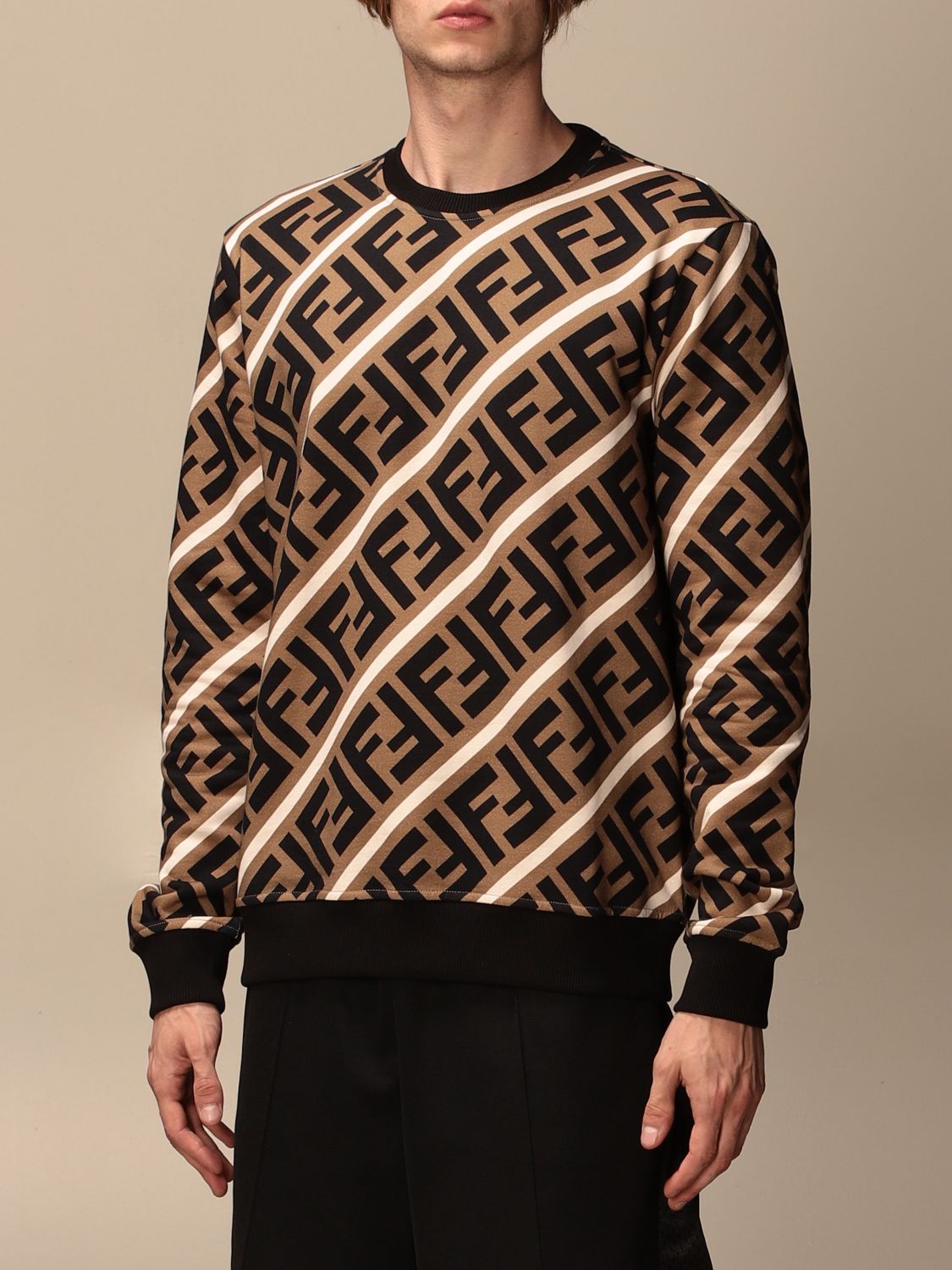 FENDI: crewneck sweatshirt with FF monogram - Hazel | Sweatshirt Fendi ...