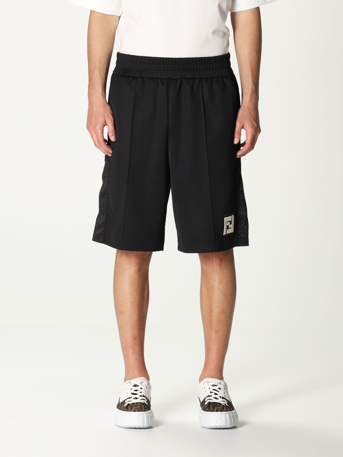 FENDI: jogging bermuda shorts with FF logo - Black | Short Fendi FAB603 ...