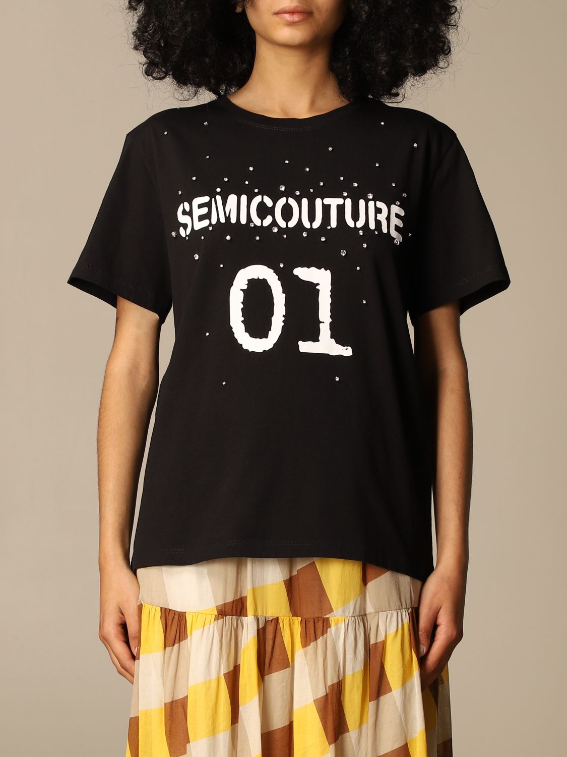 SEMICOUTURE: cotton T-shirt with logo | T-Shirt Semicouture Women Black ...