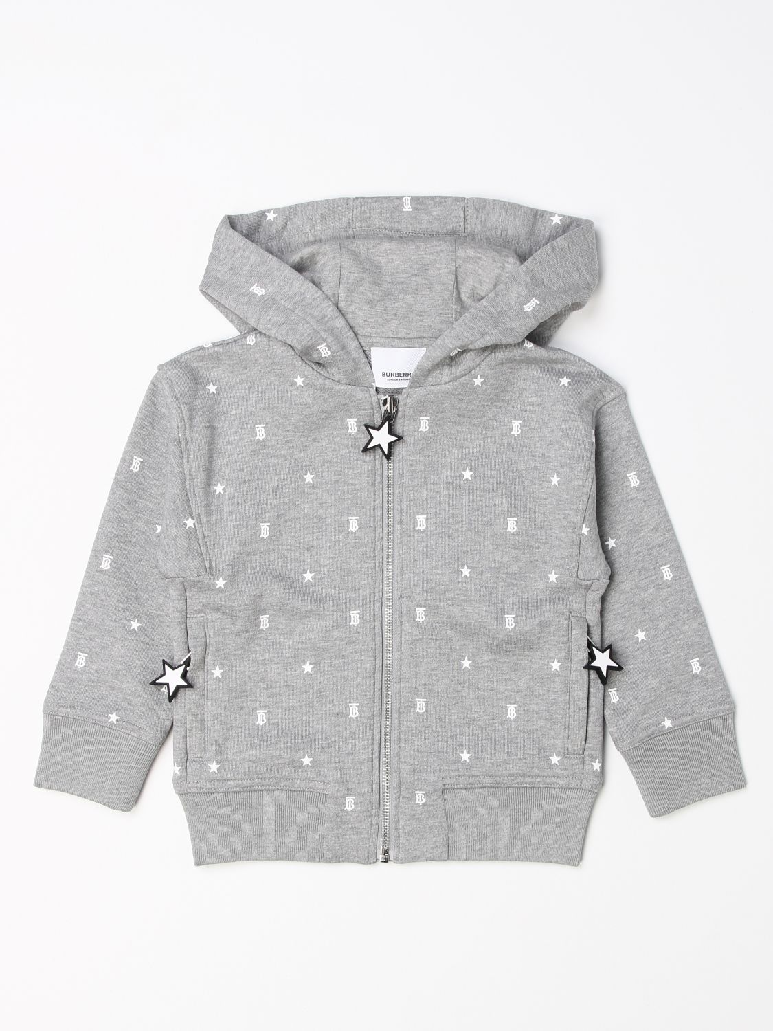 BURBERRY: hooded sweatshirt with all over monogram - Grey | Burberry ...