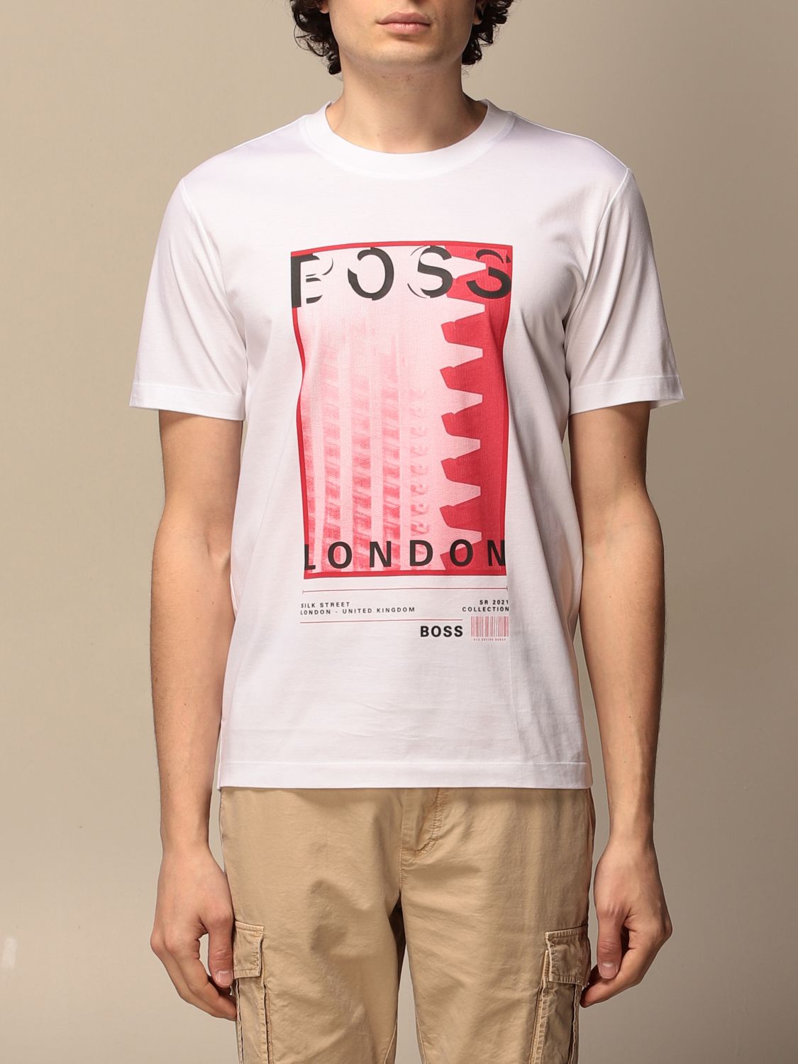 BOSS: cotton t-shirt with print - White | Boss t-shirt ...