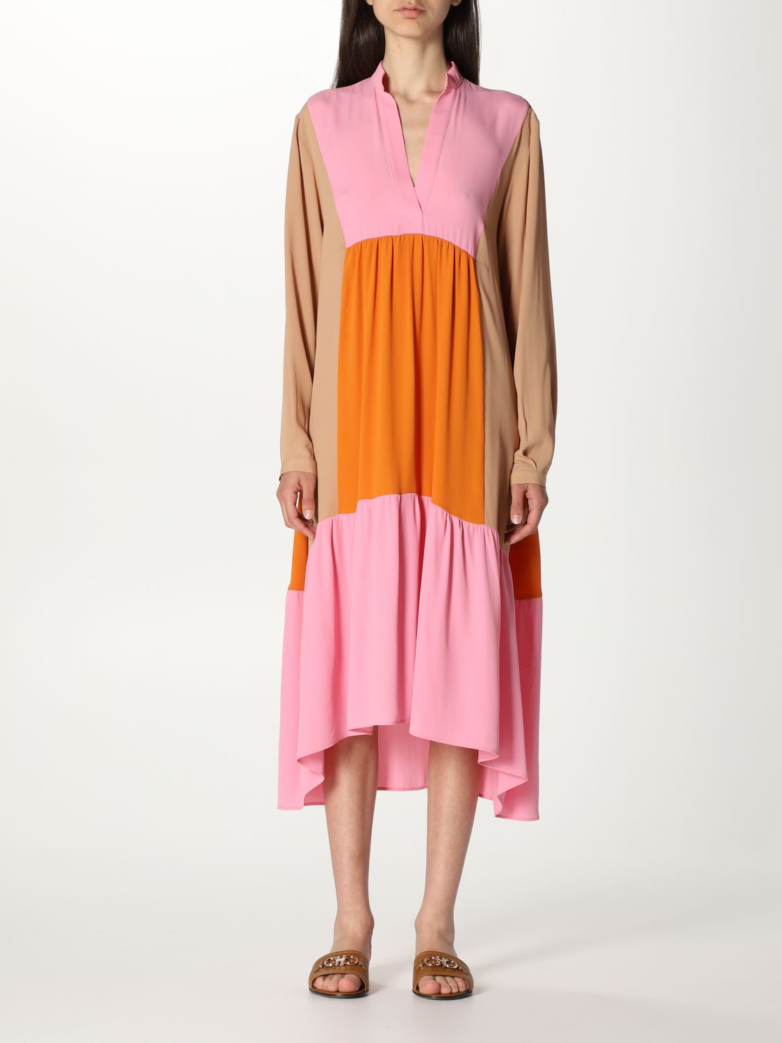 SEMICOUTURE: color block midi dress - Multicolor | Semicouture dress ...