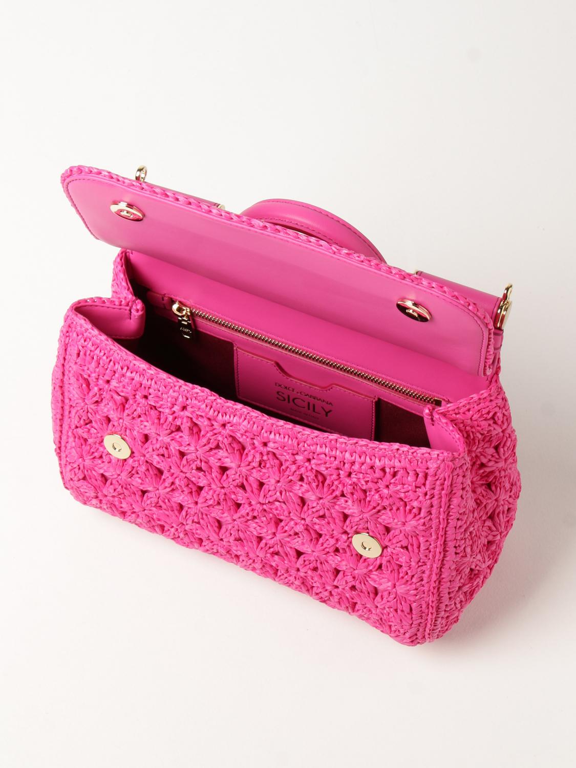 Dolce \u0026 Gabbana Outlet: Borsa Sicily in rafia intrecciata - Fuxia | Borsa A  Mano Dolce \u0026 Gabbana BB6002 AO330 GIGLIO.COM