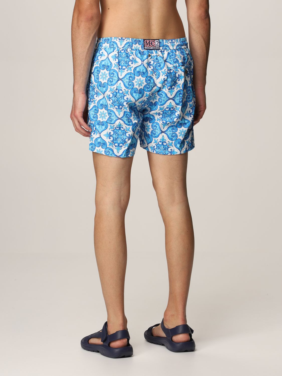 MC2 SAINT BARTH: swim shorts with majolica pattern - White | Swimsuit ...