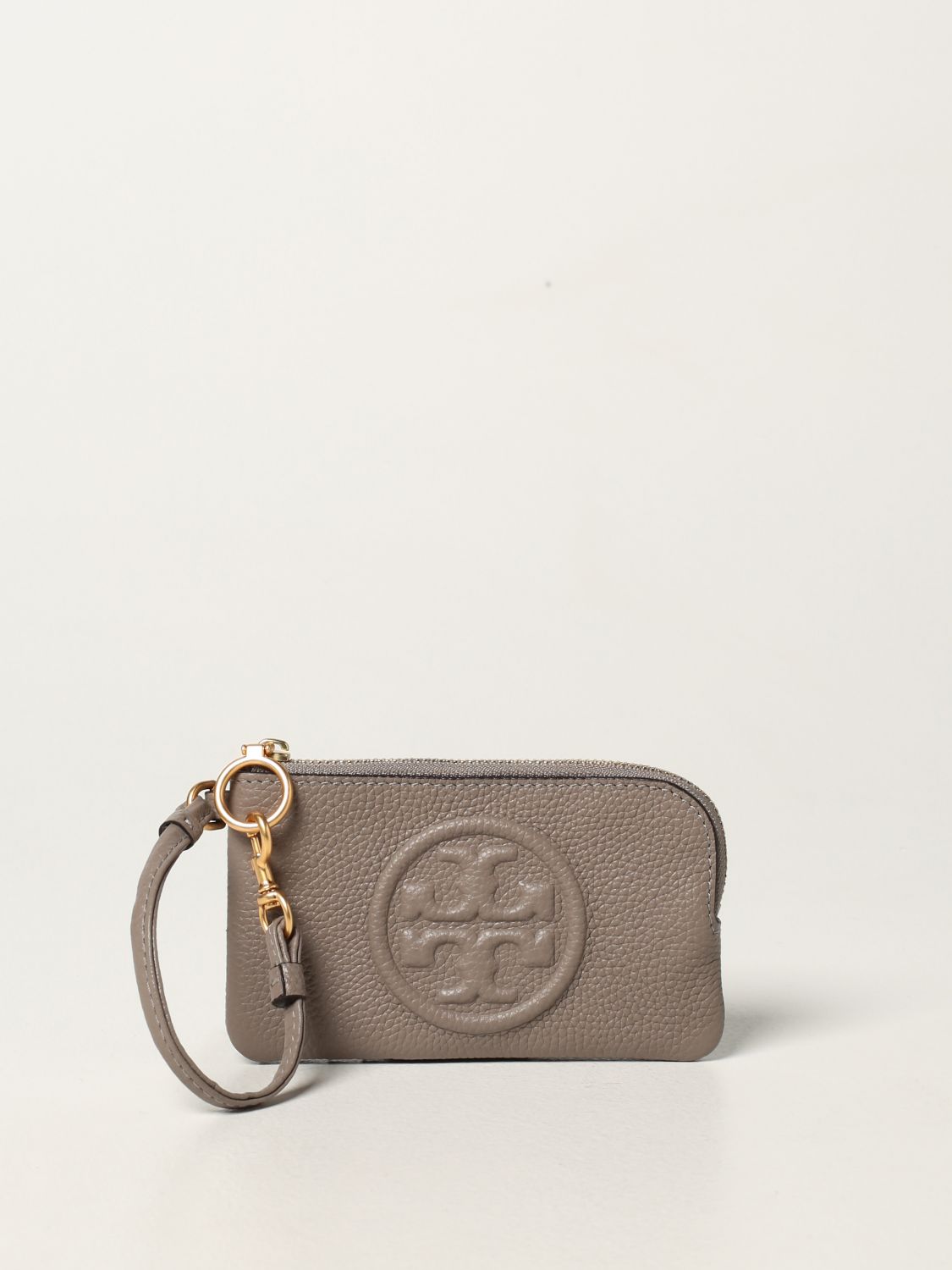 TORY BURCH: Perry Bombé card holder in grained leather - Grey | Tory Burch  wallet 73531 online on 