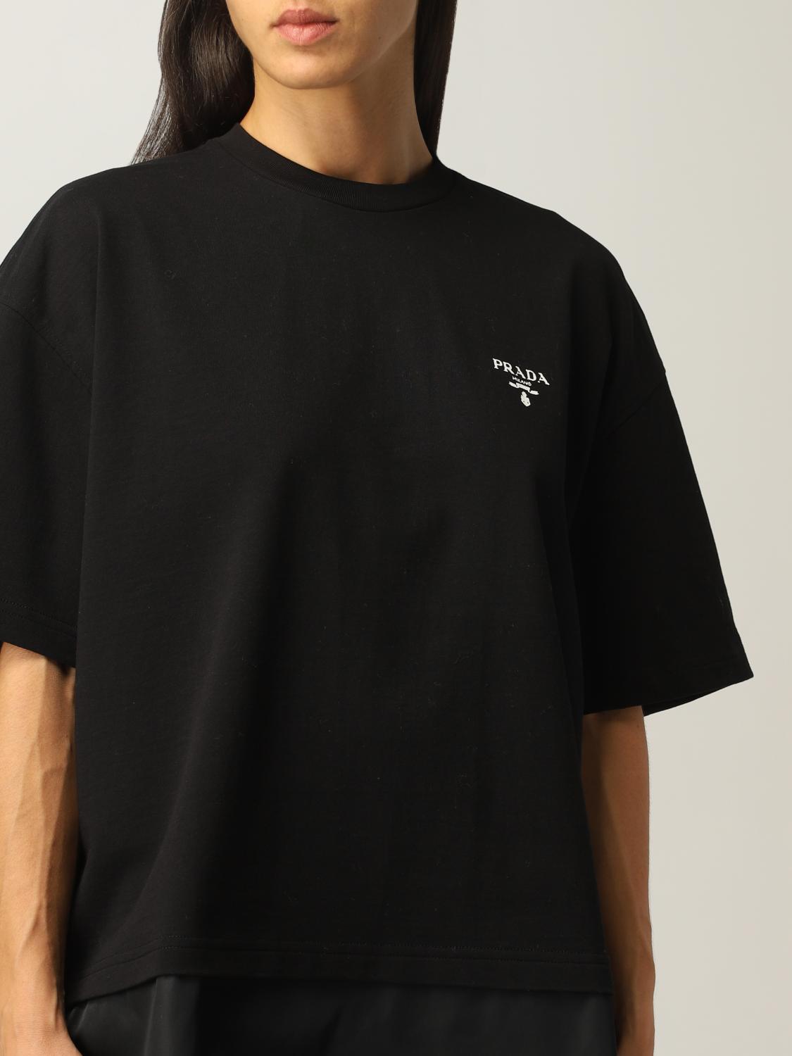 Prada cotton and re nylon T shirt with inlaid logo