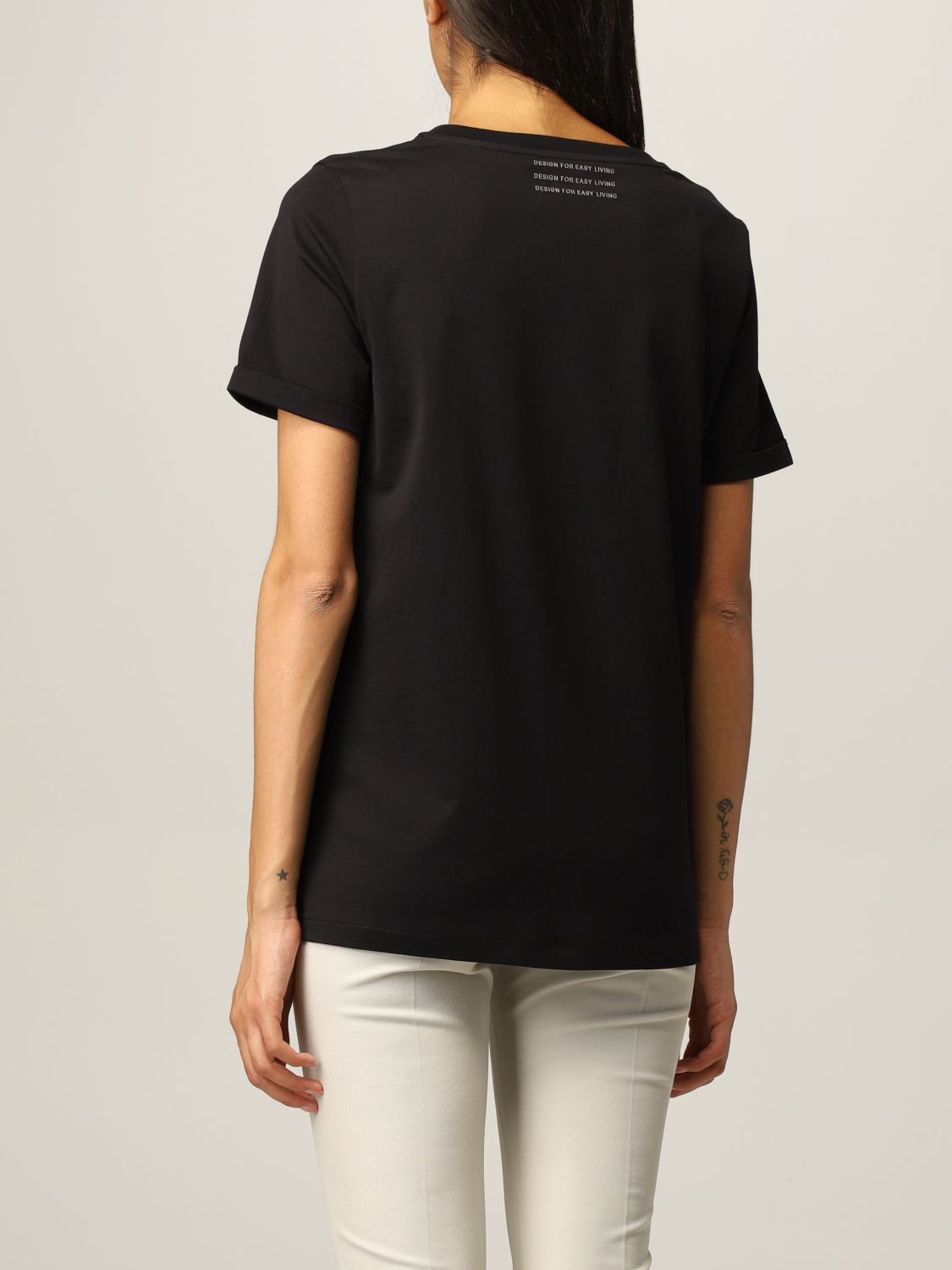 T-shirt S Max Mara: T-shirt basic S Max Mara in cotone nero 3