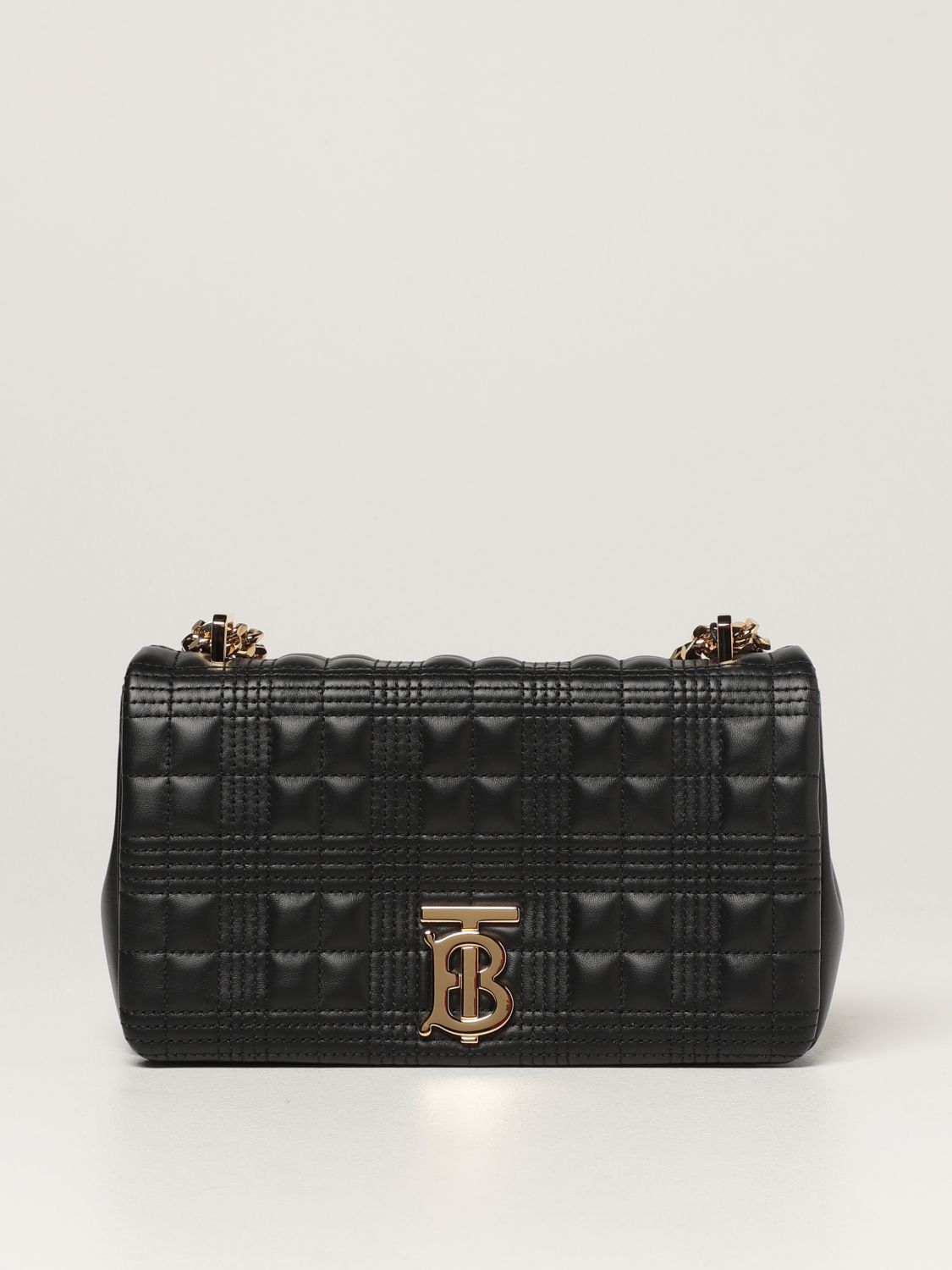 BURBERRY: Lola shoulder bag in quilted leather with TB monogram - Black ...