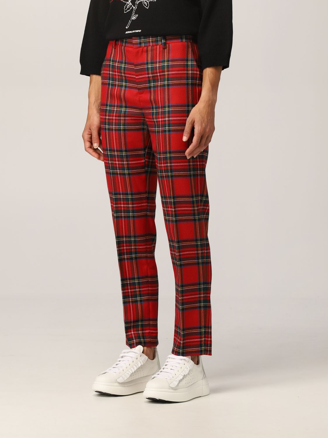 RED VALENTINO: pants in tartan wool - Red | Red pants WR3RBD855YF online on GIGLIO.COM