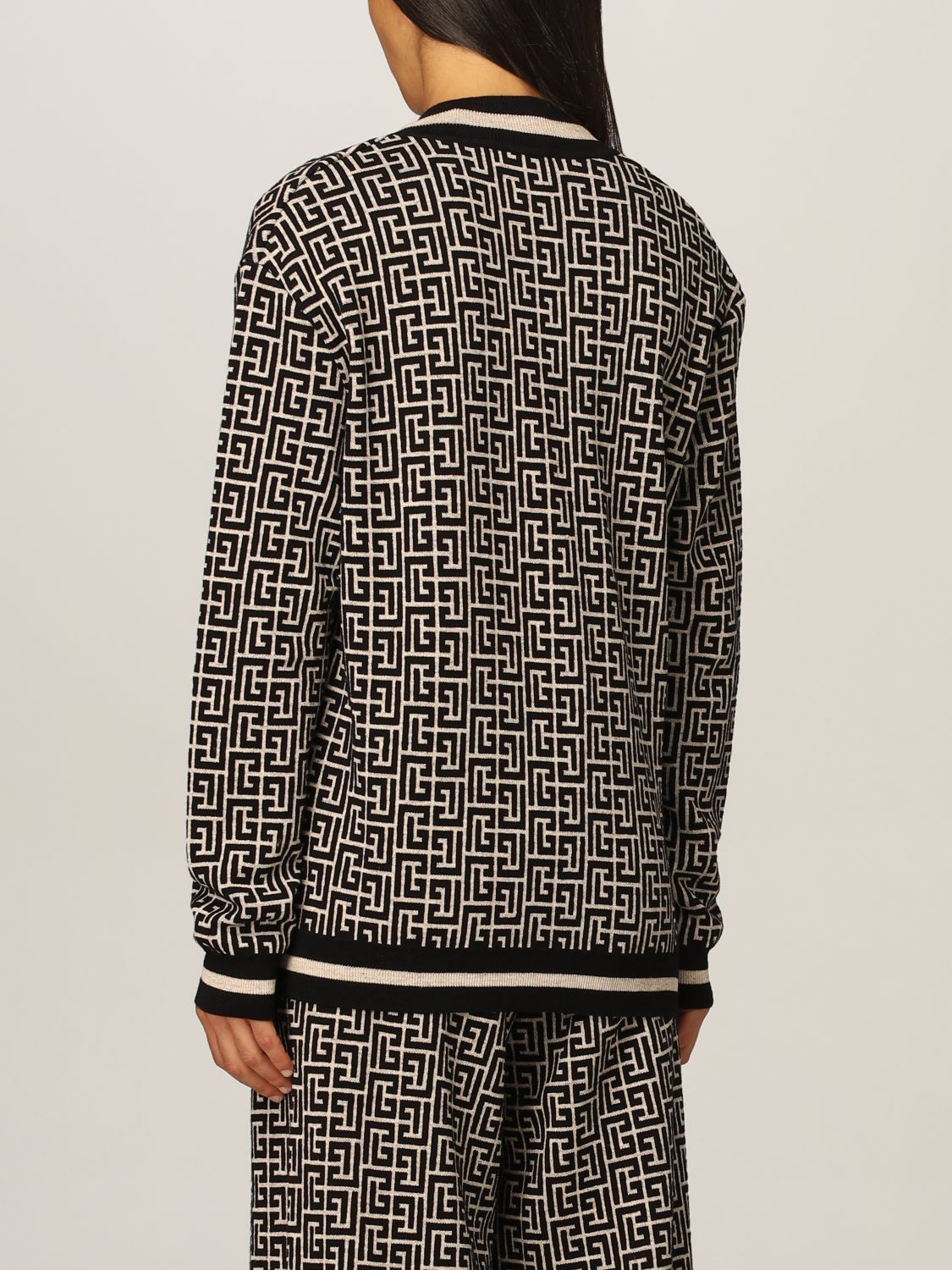 BALMAIN: v-neck sweater with monogram - Ivory | Sweater Balmain ...