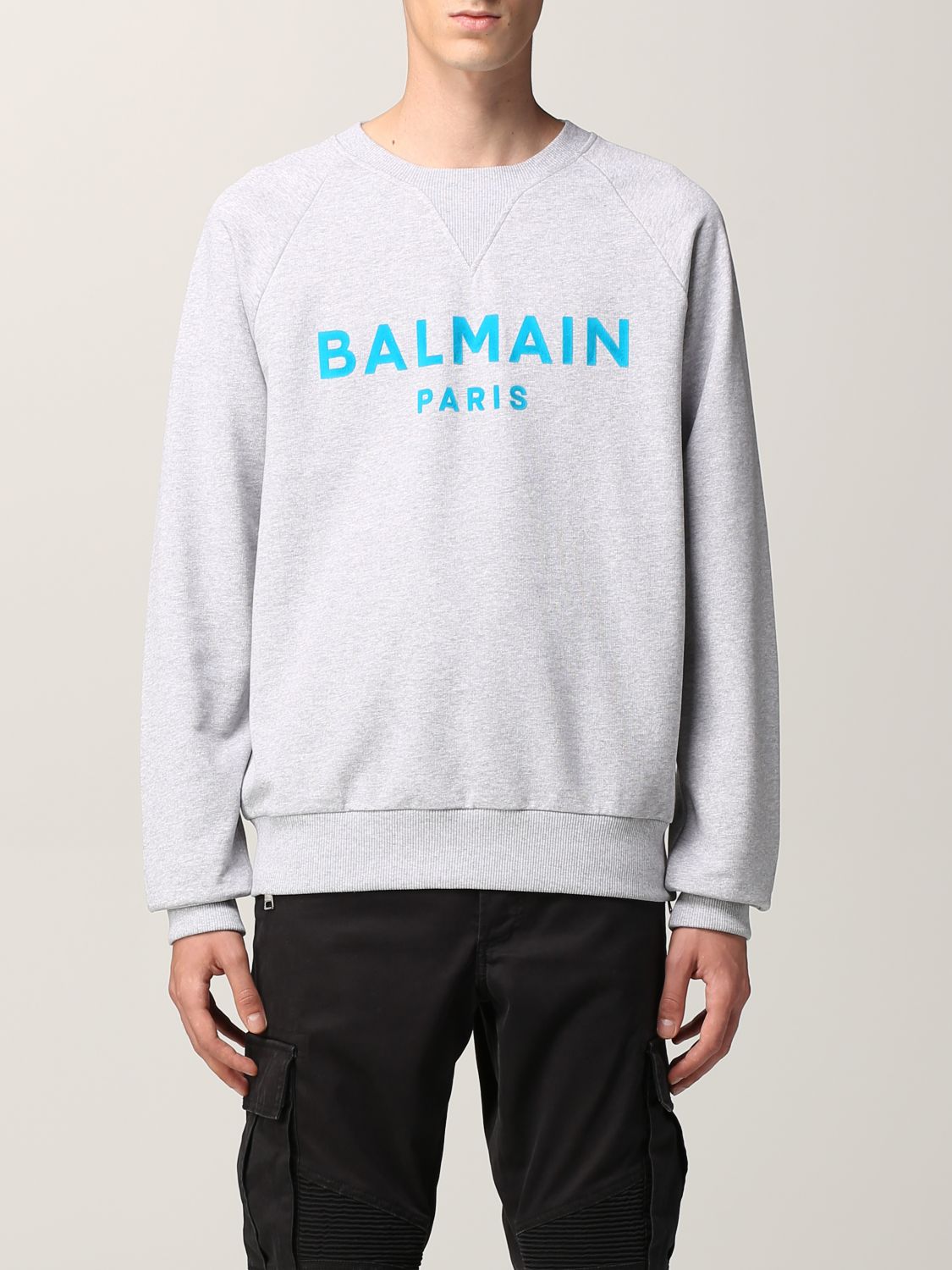 BALMAIN: sweatshirt for man - Grey | Balmain sweatshirt WH1JQ005B125 ...