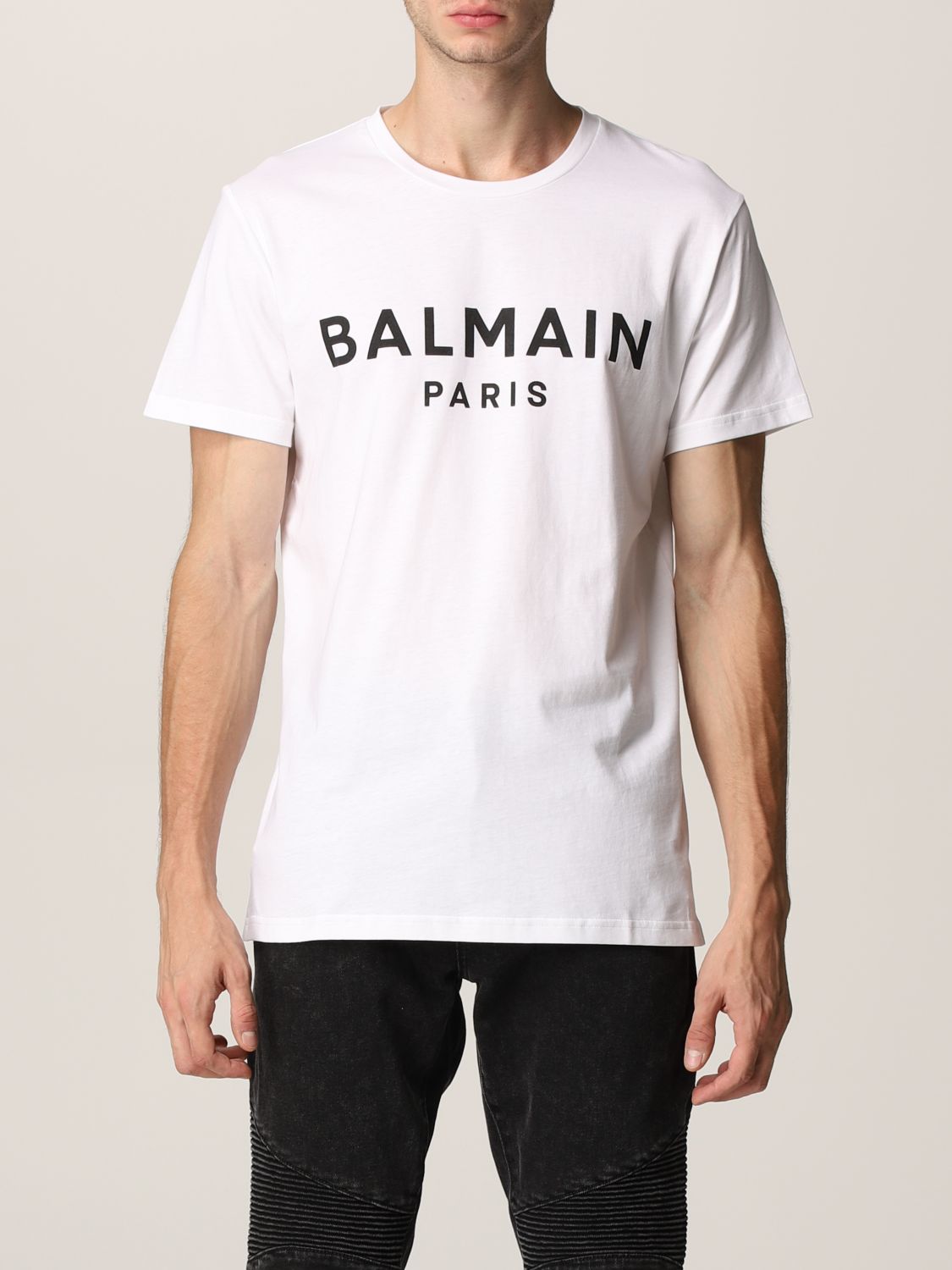 BALMAIN: cotton t-shirt with logo - Grey | T-Shirt Balmain WH1EF000B114 ...